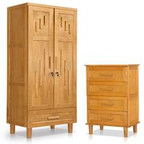 Guarda Roupa 2 Portas e Cômoda 4 Gavetas 100 % Madeira Paris Imbuia Guarda Roupa 2 Portas e Cômoda 4 Gavetas 100 % Madeira Paris Imbuia