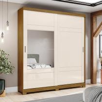 Guarda-roupa 200cm com Espelho 2 Portas de Correr 3 Gavetas Verg Henn - Nature/Off White