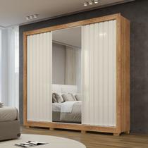 Guarda Roupa 2,25m Casal c/ Espelho 3 Portas Correr 4 Gavetas Teresopolis Cedro Areia - Rud Rack