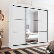 Guarda Roupa 2,30m Casal c/ Espelho 3 Portas Correr 8 Gavetas Tokio Branco - Rud Rack