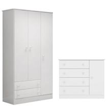 Guarda Roupa 2617 e Cômoda Infantil 2561 Doce Sonho Branco Brilho Qmovi