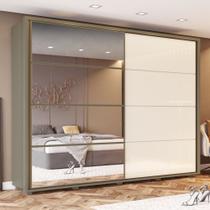 Guarda-roupa 268cm Casal com Espelho 2 Portas de Correr de MDF Cavic Henn - Duna/Off White