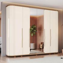 Guarda Roupa 270cm Casal Cantos Arredondados com Espelho 6 Portas Premium Henn