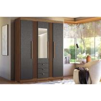 Guarda Roupa 3 Portas (1 c/ Espelho) e 3 Gavetas c/ Pés Aurora 3.3 Jatobá/Grafite - Santos Andirá