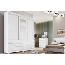 Guarda Roupa 3 Portas (1 c/ Espelho) e 9 Gavetas Buriti/Jequitibá Branco - Novo Horizonte