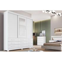 Guarda Roupa 3 Portas (1 c/ Espelho) e 9 Gavetas Buriti/Jequitibá Neve - Novo Horizonte