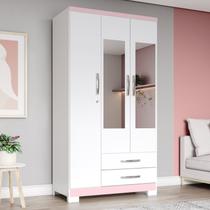 Guarda-Roupa 3 Portas 2 Gavetas com Espelho Açaí Branco/Rosa Chá Guarda-Roupa 3 Portas 2 Gavetas com Espelho Açaí Branco/Rosa Chá