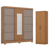 Guarda Roupa 3 Portas 2 Gavetas Royal Nature Avelã com Armário Multiuso Margarida Cinamomo - Henn Briz Guarda Roupa 3 Portas 2 Gavetas Royal Nature Avelã com Armário Multiuso Margarida Cinamomo - Henn Briz