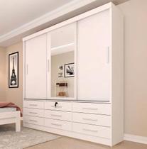 Guarda Roupa 3 Portas 9 Gavetas Com Espelho Chicago - Tcil Móveis - Neve Guarda Roupa 3 Portas 9 Gavetas Com Espelho Chicago - Tcil Móveis - Neve