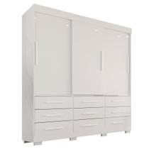 Guarda Roupa 3 Portas 9 Gavetas MDP com Pés Branco