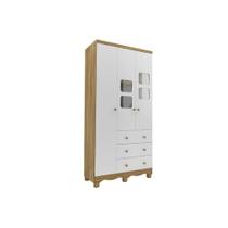 Guarda Roupa 3 Portas c/ (2 Cristal) e 3 Gavetas Uli Branco/Amendoa - Peroba