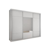 Guarda Roupa 3 Portas de Correr c/ Espelho e 4 Gavetas Arezzo Plus Branco - Novo Horizonte