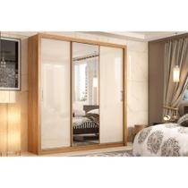 Guarda Roupa 3 Portas de Correr e 2 Gavetas c/ Espelho Residence Amêndola/Off White - Demóbile