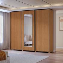 Guarda-Roupa 3 Portas de Correr e 4 Gavetas com Espelhos e Pés Dormitorio Sliding Marrom/Canela Guarda-Roupa 3 Portas de Correr e 4 Gavetas com Espelhos e Pés Dormitorio Sliding Marrom/Canela