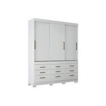 Guarda Roupa 3 Portas de Correr e 9 Gavetas c/ Pés Click 3.9 Branco - Santos Andirá