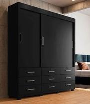 Guarda Roupa 3 portas de correr e 9 gavetas ITAPEMA PRETO Guarda Roupa 3 portas de correr e 9 gavetas ITAPEMA PRETO
