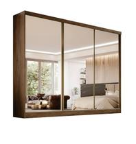 Guarda-roupa 3 portas espelhadas MDF 6 gavetas - Bergamo-Avelã - Moveis bom de preço