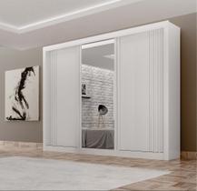 Guarda-roupa 3 Portas Milano com Espelho na Porta Central e Portas Ripadas MDF