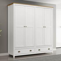 Guarda-Roupa 4 Portas 2 Gavetas Branco/Freijó Topázio Madeira Pinus - Finestra
