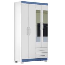Guarda Roupa 4 Portas 2 Gavetas Modena Branco Tx Flex Detalhe Azul - Combo Stock