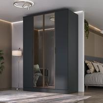 Guarda-Roupa 4 Portas, 2 MDF e 2 Reflecta Ravi Cinza/Grafitto Guarda-Roupa 4 Portas, 2 MDF e 2 Reflecta Ravi Cinza/Grafitto