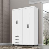 Guarda Roupa 4 Portas 3 Gavetas Madrid Cor Branco