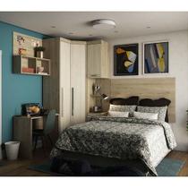 Guarda Roupa 4 Portas C/Cabeceira E Escrivaninha Avelã