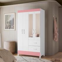 Guarda Roupa 4 Portas Cancun Com Espelho Branco Rosa