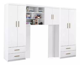 Guarda Roupa 4 Portas Chiara Para Quarto Solteiro Com Nicho Aéreo 2 Portas Branco - Phoenix Baby