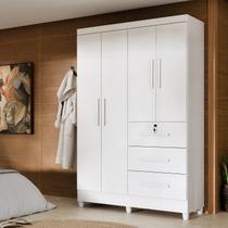 Guarda-roupa 4 Portas com 3 Gavetas e Chave Moderno para Quarto Casal Solteiro Mumbai Guarda-roupa 4 Portas com 3 Gavetas e Chave Moderno para Quarto Casal Solteiro Mumbai