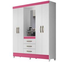 Guarda Roupa 4 Portas Com Espelho 8314 Branco Rosa Moval