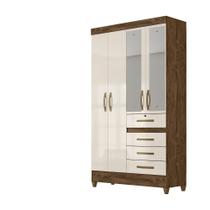 Guarda Roupa 4 Portas com Espelho Sobral Castanho Wood Off White 870030 Moval