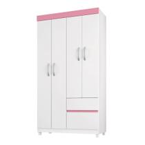 Guarda Roupa 4 Portas com Pés Lótus Branco Rosa Flex 42060 Demóbile