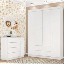 Guarda Roupa 4 Portas + Cômoda 3 Gavetas Kit 2 Peças