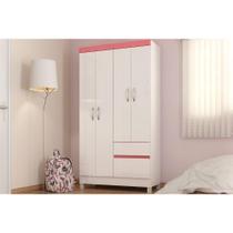 Guarda Roupa 4 Portas e 2 Gavetas Lotus Flex Branco/Rosa - Demóbile