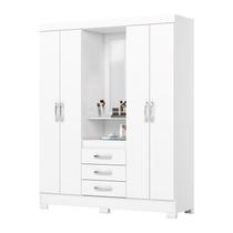 Guarda Roupa 4 portas e 3 Gavetas B24 Branco/Rosa Chá