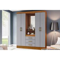 Guarda Roupa 4 Portas e 3 Gavetas c/ 1 Espelho Briz B24 Nature/Cinza - Henn Guarda Roupa 4 Portas e 3 Gavetas c/ 1 Espelho Briz B24 Nature/Cinza - Henn