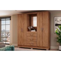 Guarda Roupa 4 Portas e 3 Gavetas c/ Espelho Roma 1181 c/ Pés Freijo - Carraro