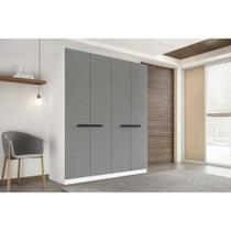 Guarda Roupa 4 Portas e 4 Gavetas Lisboa Branco/Cinza - Politorno