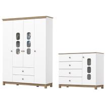 Guarda Roupa 4 Portas e Comoda 4 Gavetas Aconchego Branco Jequitiba HP Henn Guarda Roupa 4 Portas e Comoda 4 Gavetas Aconchego Branco Jequitiba HP Henn