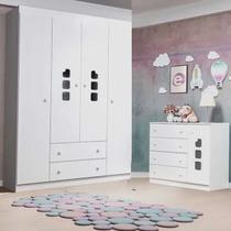 Guarda Roupa 4 Portas mais Cômoda 4 Gavetas em MDF para Quarto Infantil