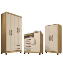 Guarda Roupa 4 Portas Porto Belo Com Multiuso e Cômoda Sapateira Carvalho Off White Clique Chique