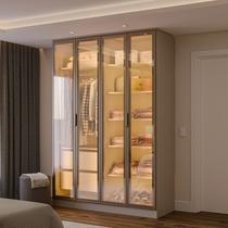 Guarda-Roupa 4 Portas Reflecta com LED 100% MDF Orion CabeCasa MadeiraOriginals Bege/Aveia