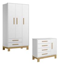 Guarda Roupa 4340 E Cômoda 4355 Slim Branco Acetinado - Qmovi
