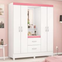 Guarda Roupa 4P Essen Branco/Rosa/Branco Guarda Roupa 4P Essen Branco/Rosa/Branco