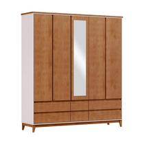 Guarda Roupa 5 Portas 6 Gavetas Prata Off White / Freijó - FN
