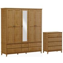 Guarda Roupa 5 Portas Com Espelho E Comoda Prata Freijo MDF/Madeira FNT