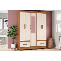 Guarda Roupa 5 Portas e 2 Gavetas c/ Espelho Briz B60 Nature/Off White - Henn Guarda Roupa 5 Portas e 2 Gavetas c/ Espelho Briz B60 Nature/Off White - Henn