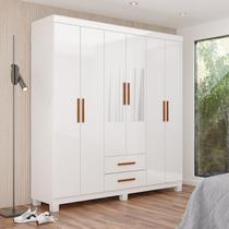 Guarda-Roupa 6 Portas 2 Gavetas com Espelho e Pés Aurora Branco Guarda-Roupa 6 Portas 2 Gavetas com Espelho e Pés Aurora Branco