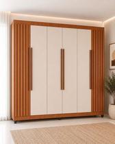 Guarda-Roupa 6 Portas 2 Gavetas Ripado Apolo 200x183cm Freijo e Branco Guarda-Roupa 6 Portas 2 Gavetas Ripado Apolo 200x183cm Freijo e Branco